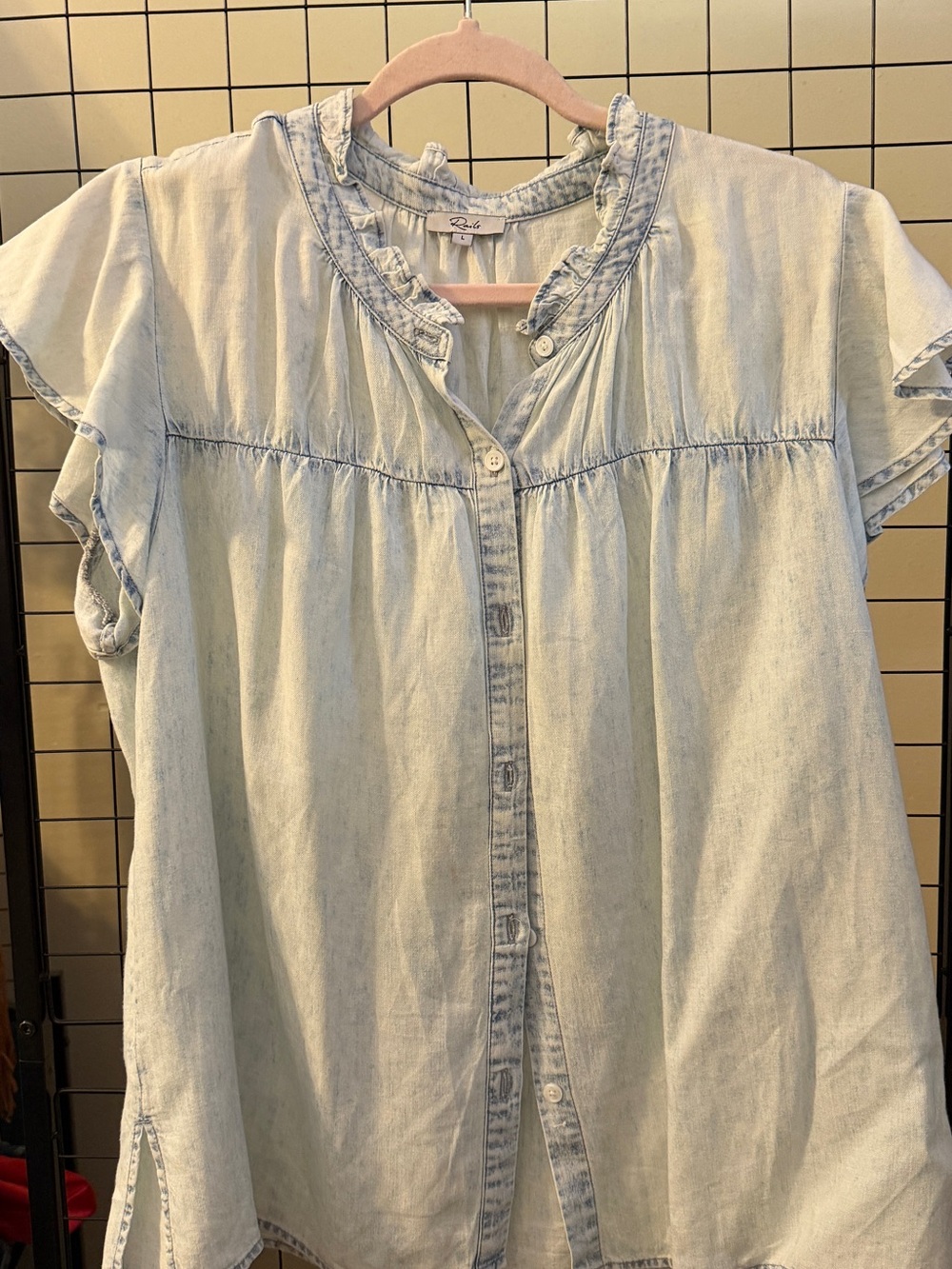Rails Light Wash Denim Button-Front Blouse